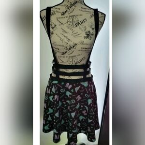 Chic Black and Green Patterned Skater Skirt